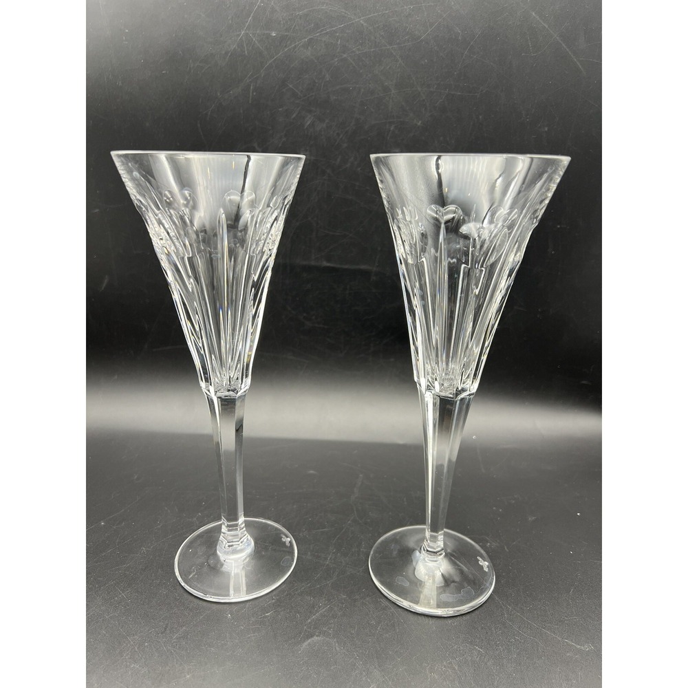 WATERFORD Crystal Millennium Series Set of 2 LOVE Champagne Toasting Flutes 9.25